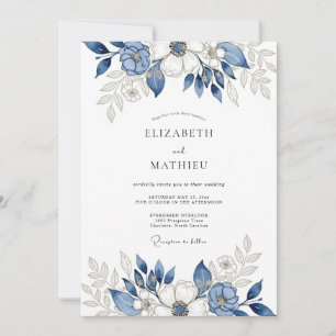 Invitation Mariage d'hiver élégant bleu marine