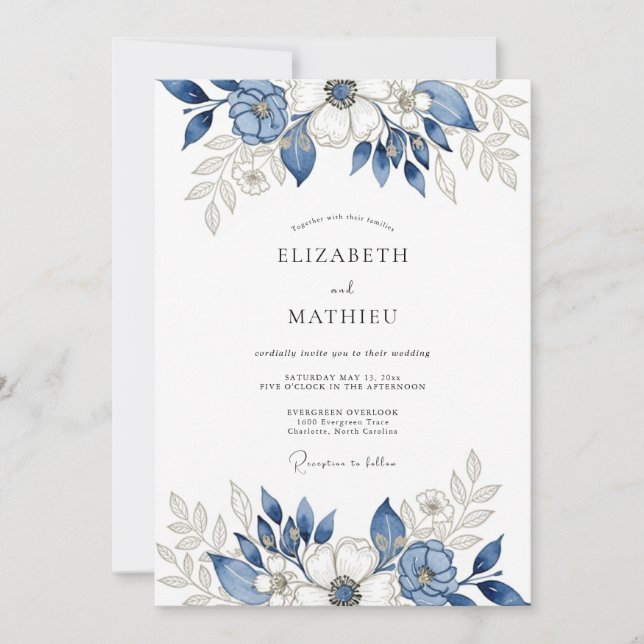 Invitation Mariage d'hiver élégant bleu marine (Devant)