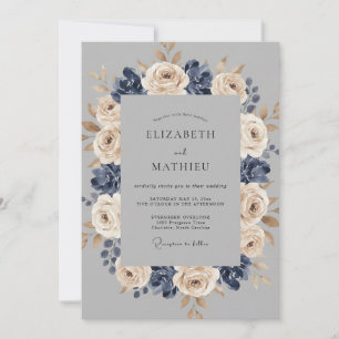 Invitation Mariage d'hiver élégant bleu marine