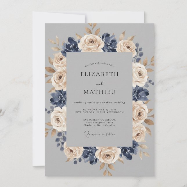 Invitation Mariage d'hiver élégant bleu marine (Devant)