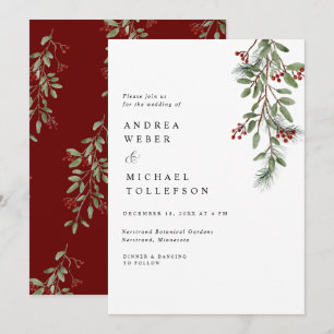 Invitation Mariage d'hiver élégant Burgundy et verdure