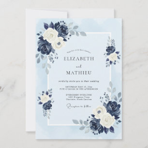 Invitation Mariage d'hiver élégant en bleu marine