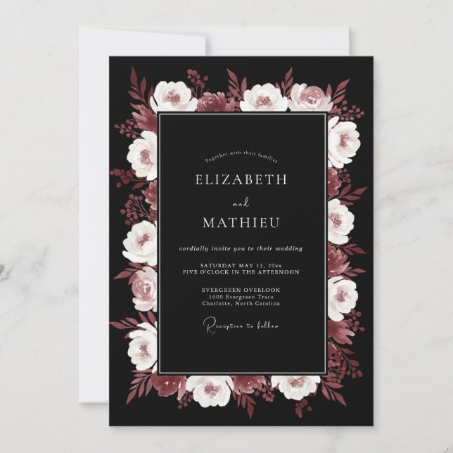 Invitation Mariage d'hiver élégant et noir (Devant)