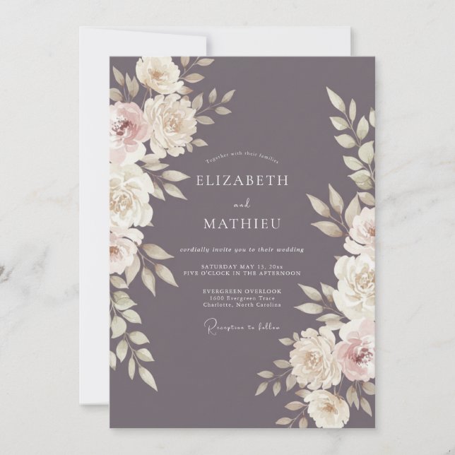Invitation Mariage d'hiver élégant et violet fumé (Devant)