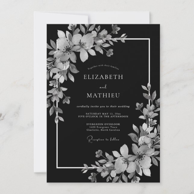 Invitation Mariage d'hiver élégant gris charbon (Devant)