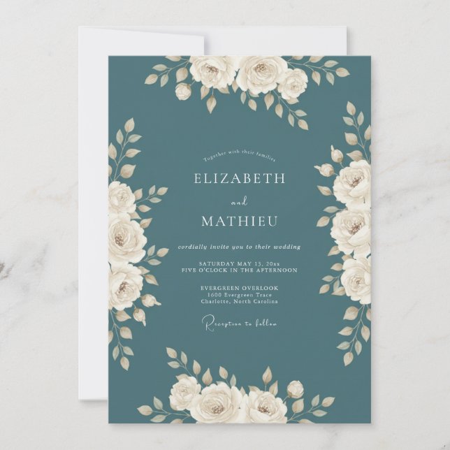 Invitation Mariage d'hiver élégant sarcelle foncée (Devant)