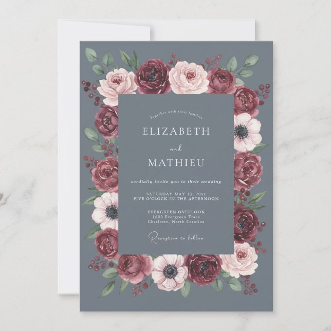 Invitation Mariage d'Hiver en Bleu Acier Discret (Devant)
