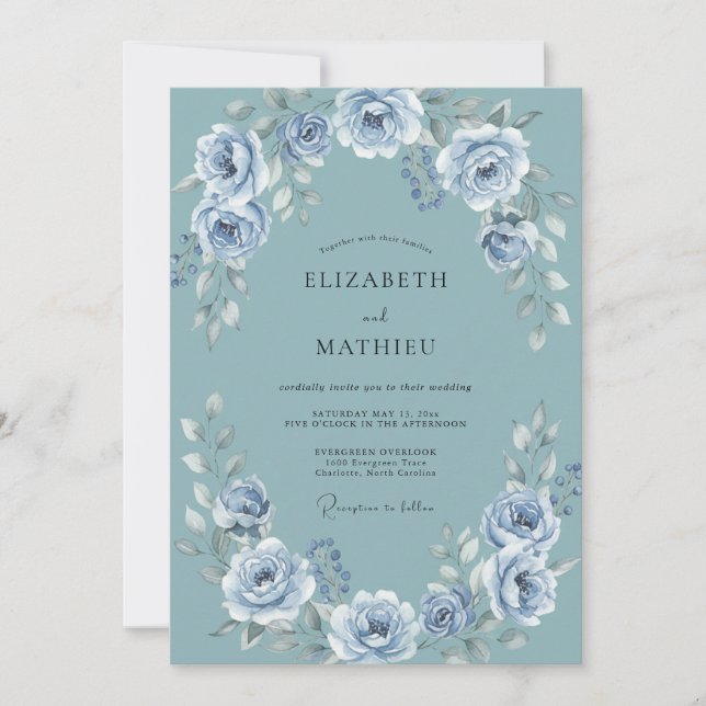 Invitation Mariage d'hiver en bleu ardoise poli (Devant)