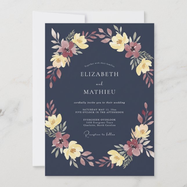 Invitation Mariage d'hiver en bleu marine foncé (Devant)
