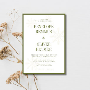 Invitation Mariage d'hiver en flocons de neige vert olive à l