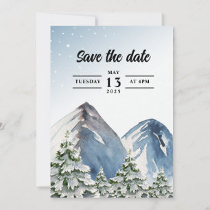 Invitation Mariage d'hiver en forêt de montagne de sapin