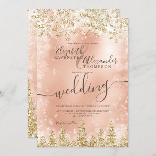 Invitation Mariage d'hiver en pin d'or rose
