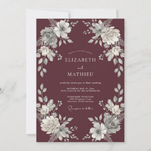 Invitation Mariage d'hiver en rouge vin poli