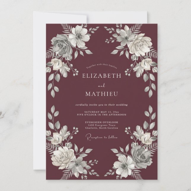 Invitation Mariage d'hiver en rouge vin poli (Devant)