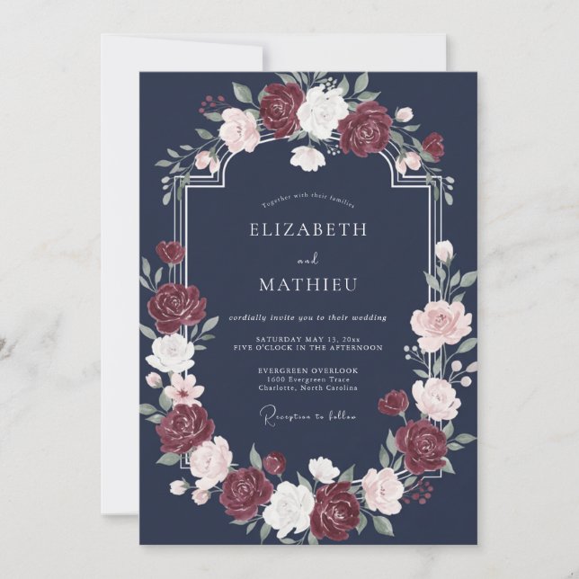 Invitation Mariage d'hiver en velours marine (Devant)