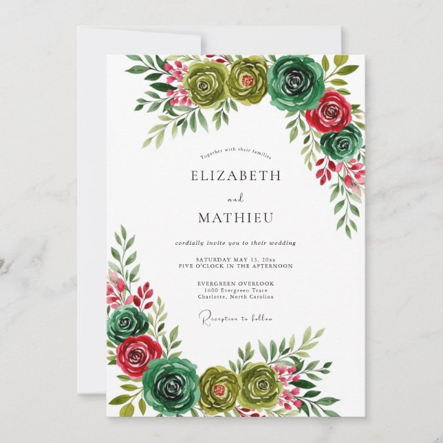 Invitation Mariage d'hiver en velours vert chasseur (Devant)