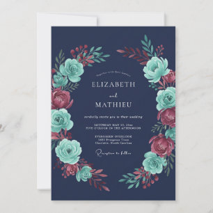 Invitation Mariage d'hiver enchanté bleu marine