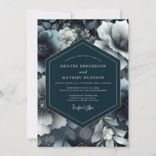 Invitation Mariage d'hiver énigmatique au bleu sarcelle foncé