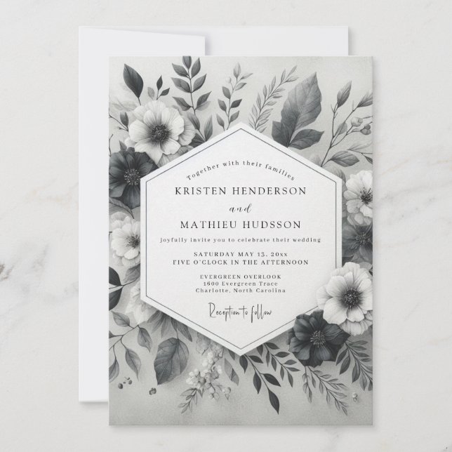 Invitation Mariage d'hiver époustouflant gris charbon (Devant)