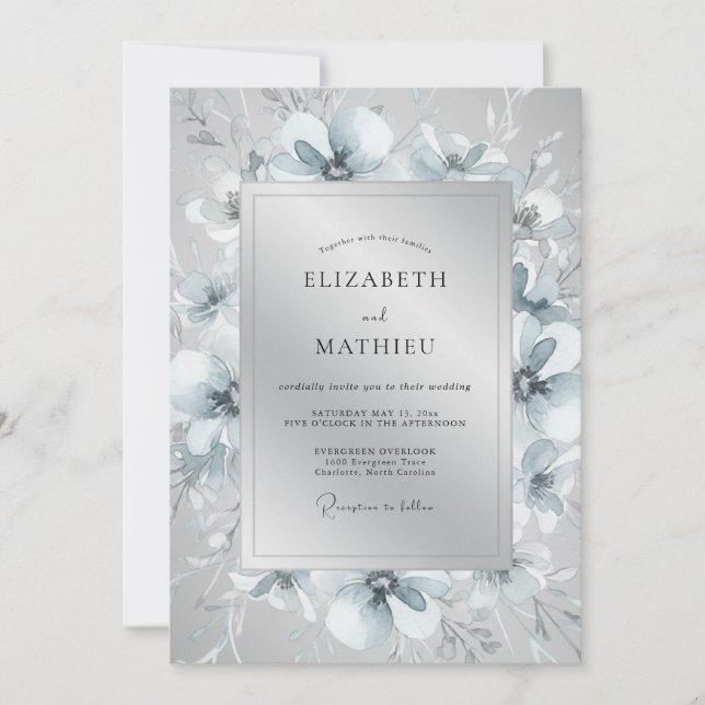 Invitation Mariage d'hiver éthéré argenté (Devant)