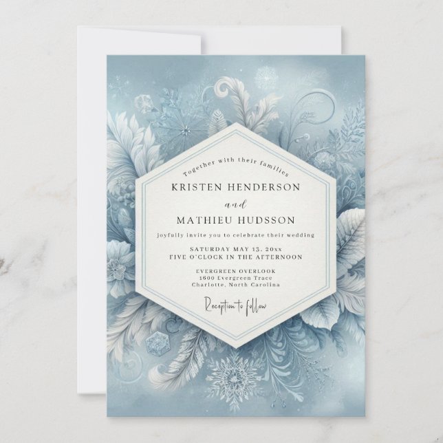 Invitation Mariage d'hiver éthéré bleu ardoise (Devant)