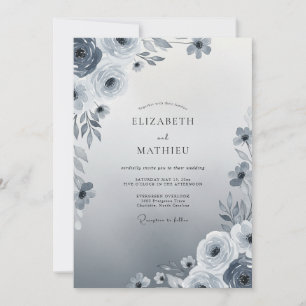 Invitation Mariage d'hiver éthéré bleu ardoise