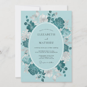 Invitation Mariage d'hiver éthéré bleu sarcelle