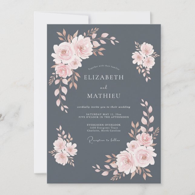 Invitation Mariage d'hiver exquis gris ardoise (Devant)