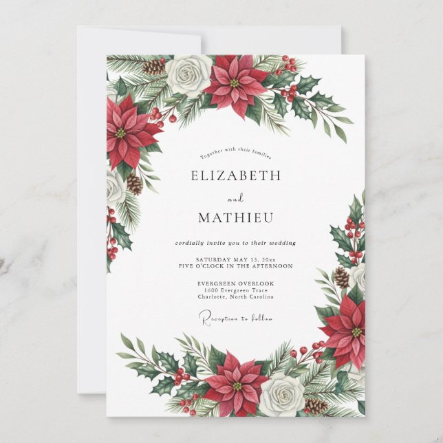 Invitation Mariage d'hiver exquis rouge (Devant)