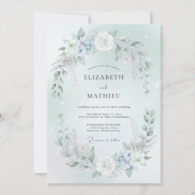 Invitation Mariage d'hiver fantaisiste vert menthe (Devant)