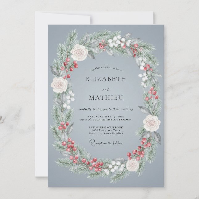 Invitation Mariage d'hiver festif bleu ardoise (Devant)