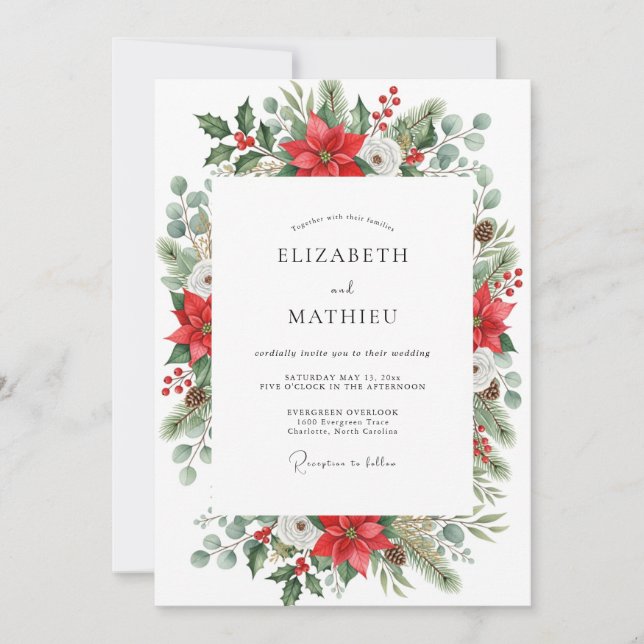 Invitation Mariage d'hiver festif rouge (Devant)