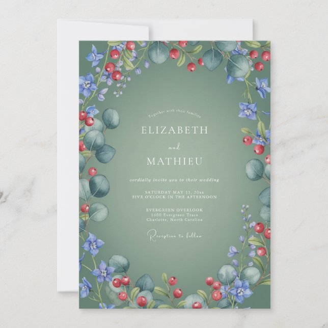 Invitation Mariage d'hiver festif vert sauge (Devant)