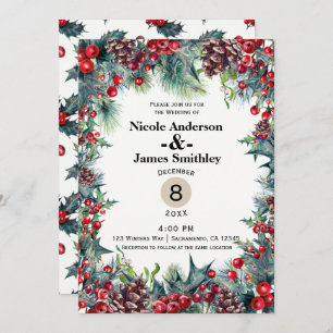Invitation Mariage d'hiver Fête Noël Berries Pine Cone