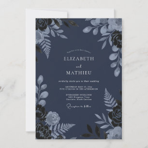 Invitation Mariage d'hiver feutré bleu marine