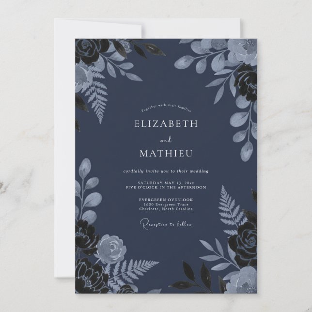 Invitation Mariage d'hiver feutré bleu marine (Devant)