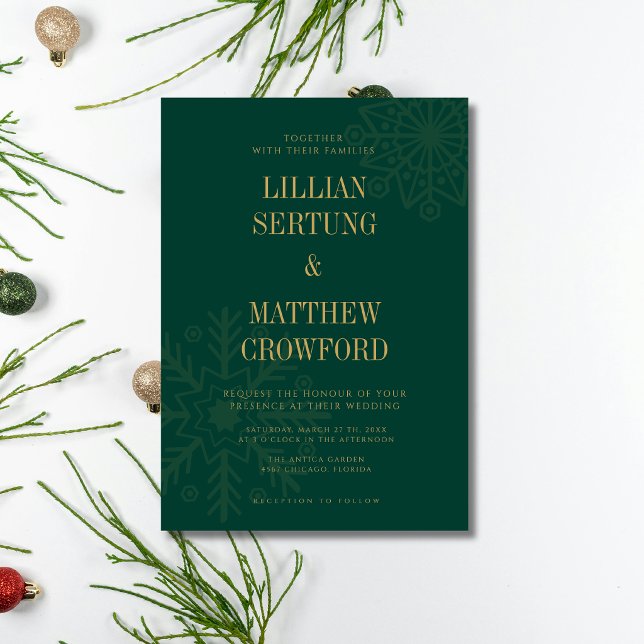 Invitation Mariage d'hiver flocon de neige propre Émeraude et (Créateur téléchargé)