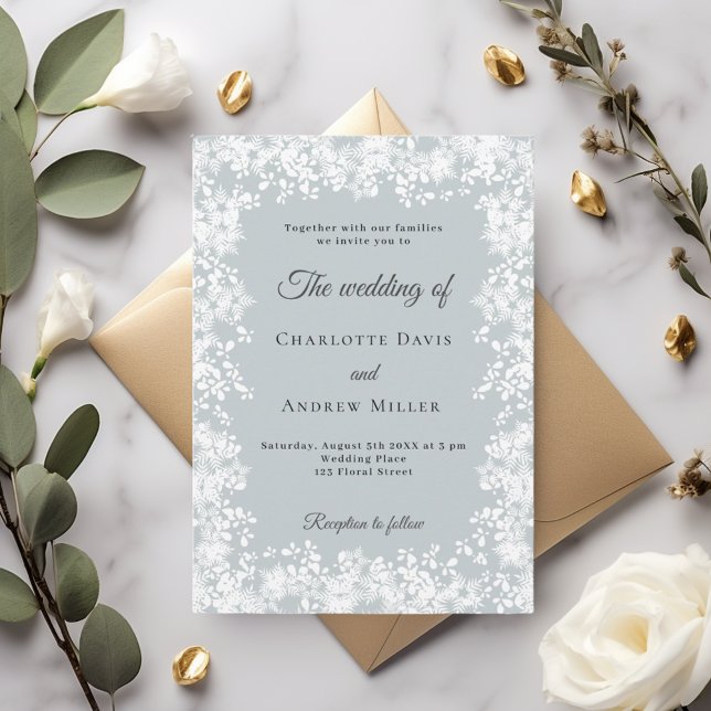 Invitation Mariage d'hiver flocons de neige bleu gris (Créateur téléchargé)