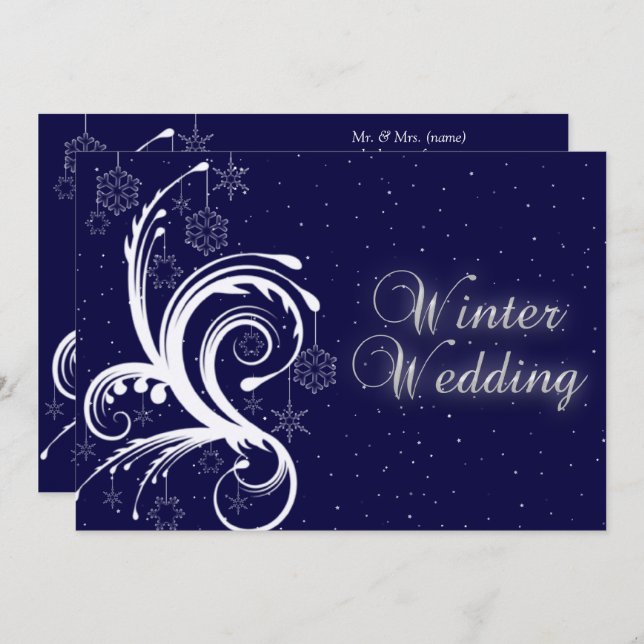 Invitation Mariage d'hiver, flocons de neige et étoiles Invit (Devant / Derrière)