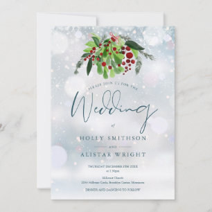 Invitation Mariage d'hiver floral aux baies rouges