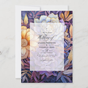 Invitation Mariage d'hiver floral de lavande et d'or