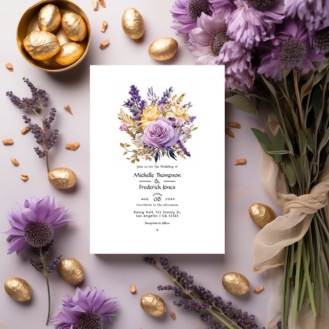Invitation Mariage d'hiver floral lavande et or (Créateur téléchargé)