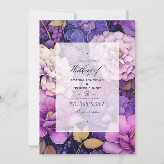 Invitation Mariage d'hiver floral mélange pourpre (Devant)