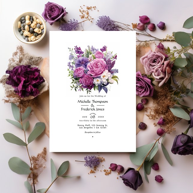 Invitation Mariage d'hiver floral pourpre Medley (Créateur téléchargé)