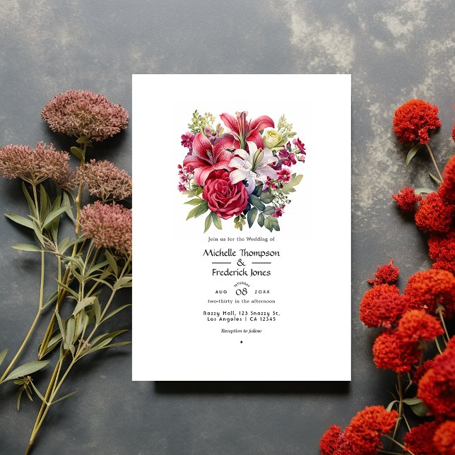 Invitation Mariage d'hiver floral Rubis et Sauge (Créateur téléchargé)