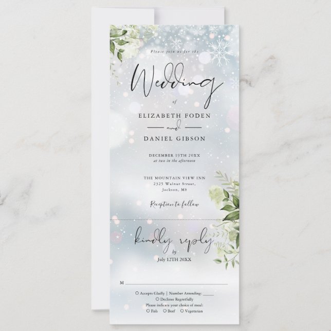 Invitation Mariage d'hiver floral verdure tout en un (Devant)