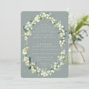 Invitation Mariage d'hiver Formal Green Snowberry+Eucalyptus
