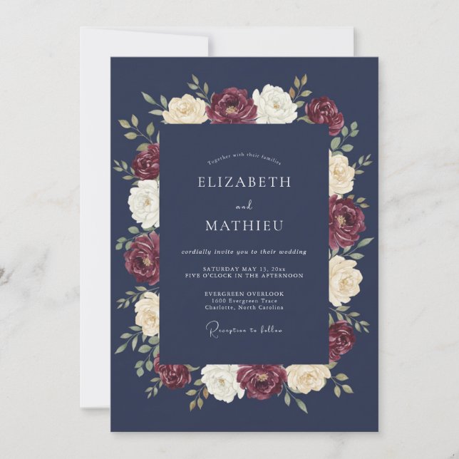 Invitation Mariage d'hiver formel en bleu marine (Devant)