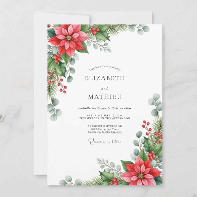 Invitation Mariage d'hiver frappant de cramoisi (Devant)