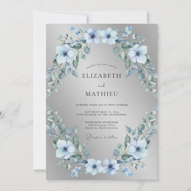 Invitation Mariage d'hiver givré argenté (Devant)